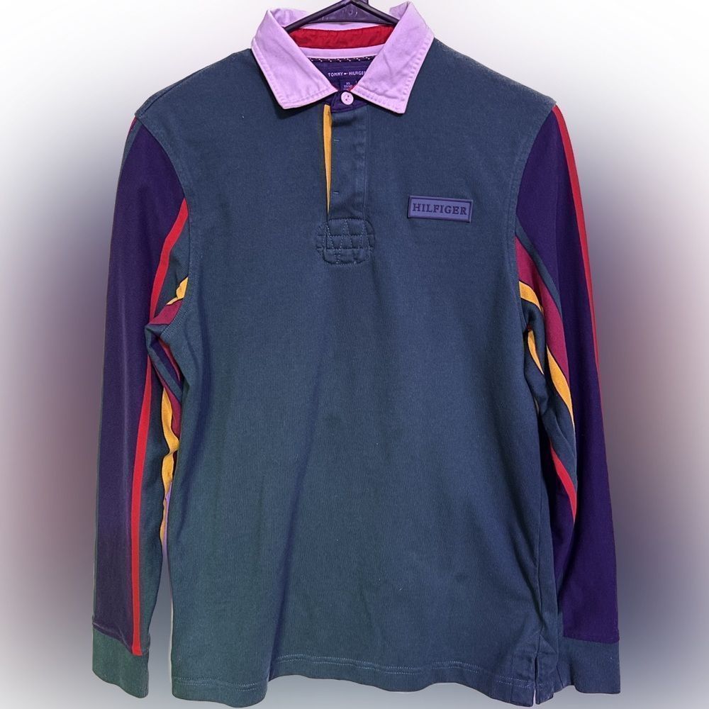 Tommy Hilfiger Men’s Green Rugby Tennis Longsleeve Polo T Shirt Size XS